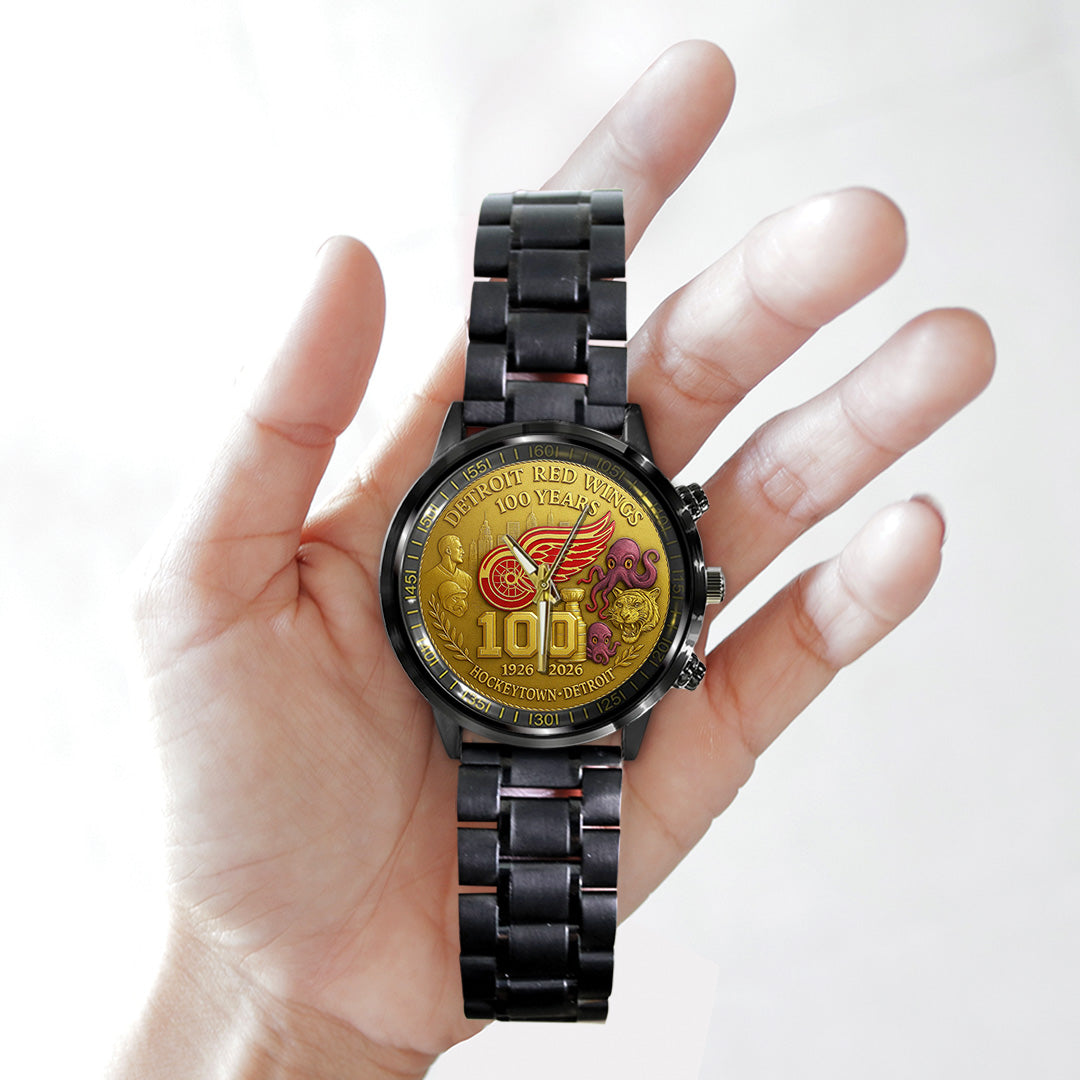 Detroit Red Wings 100th Anniversary 2026 Black Stainless Steel Watch – TANTN16097