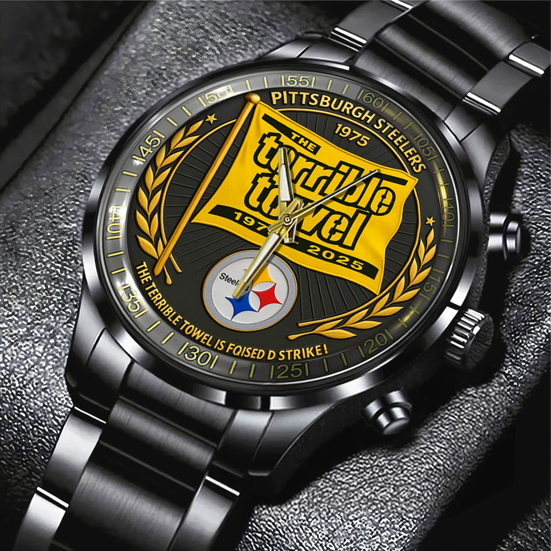 Pittsburgh Steelers The Terrible Towel 2025 Black Stainless Steel Watch – TANTN16137