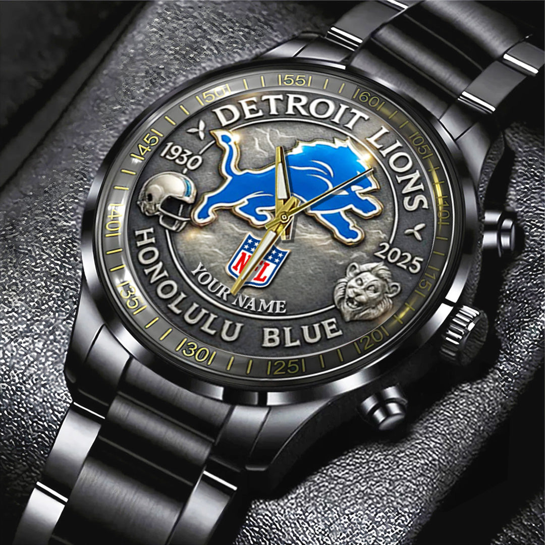 Personalized Detroit Lions 95th Anniversary 2025 Black Stainless Steel Watch – TANTN16208