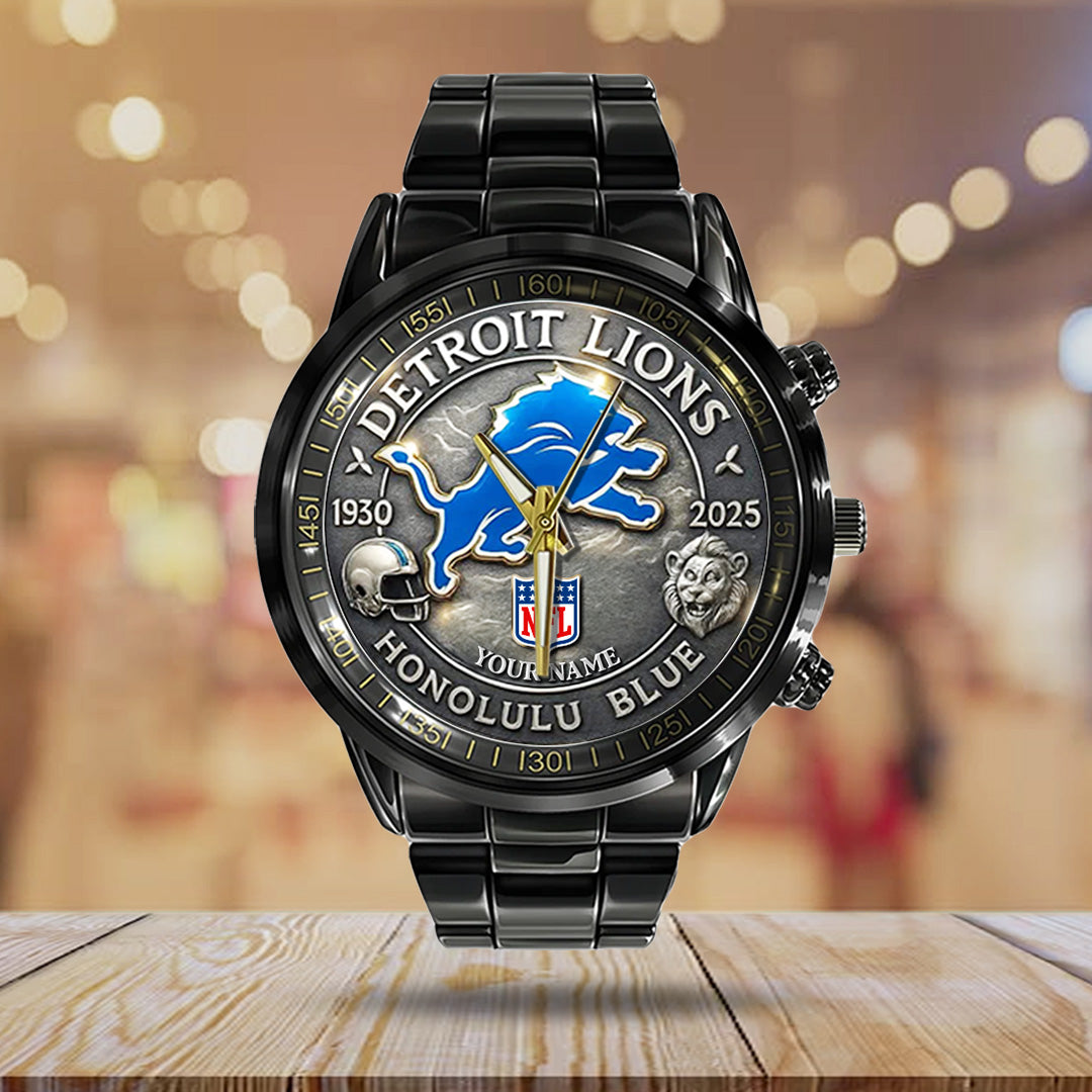 Personalized Detroit Lions 95th Anniversary 2025 Black Stainless Steel Watch – TANTN16208
