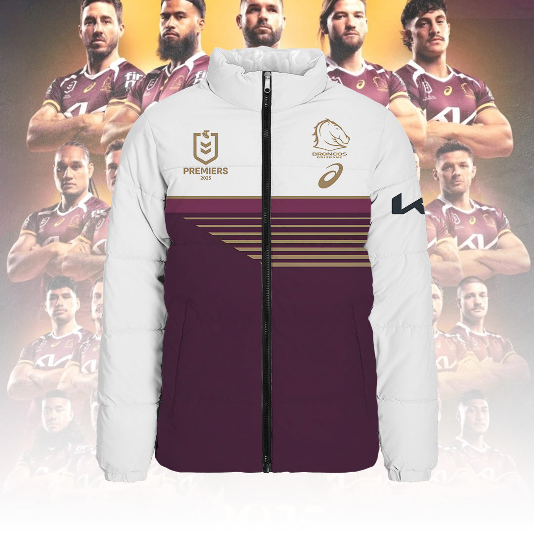 Brisbane Broncos 2025 Premiership 3D Stand Collar Puffer Jacket – TANTN17488