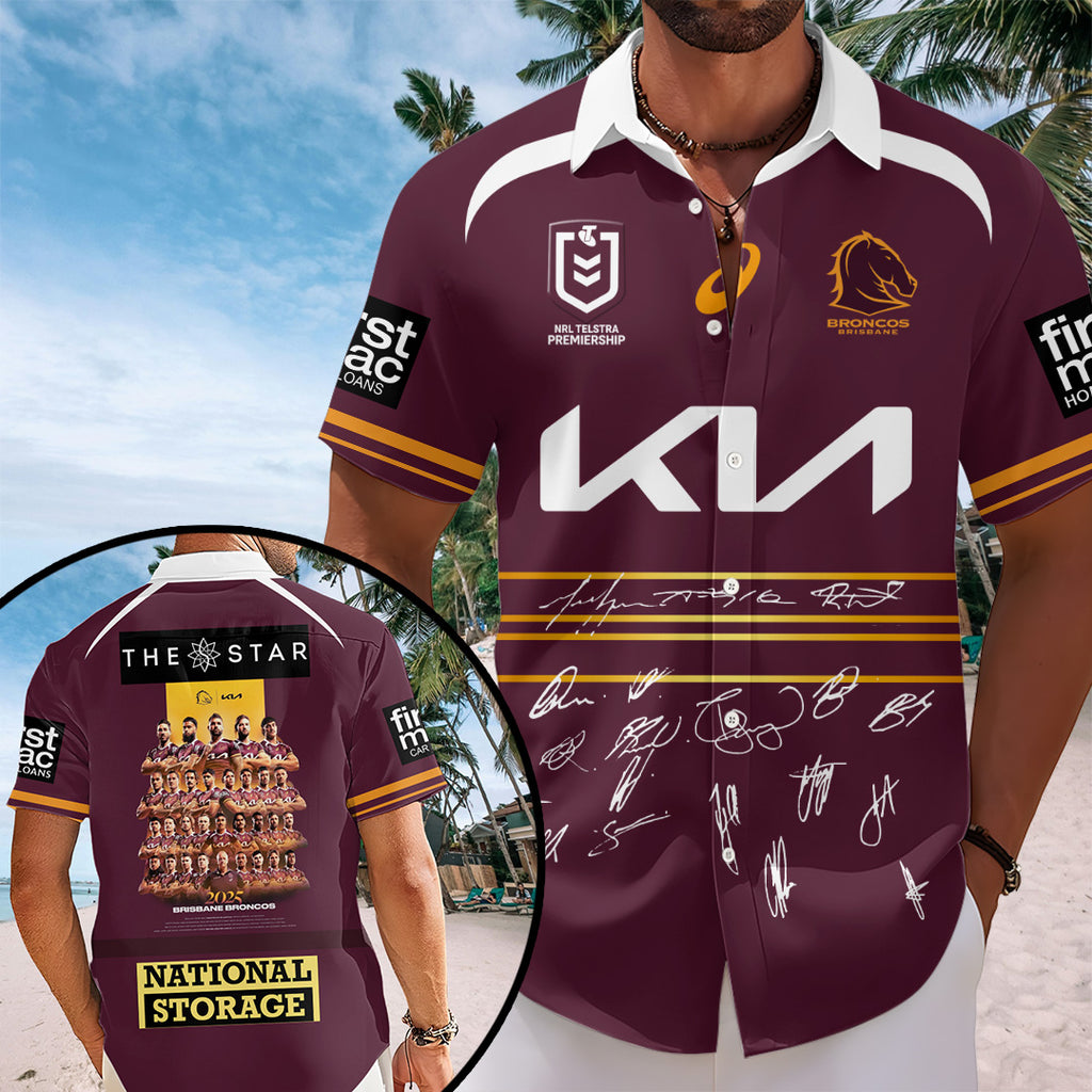 Brisbane Broncos 2025 Premiership Short Sleeve Button-Down Shirt – TANTN17699