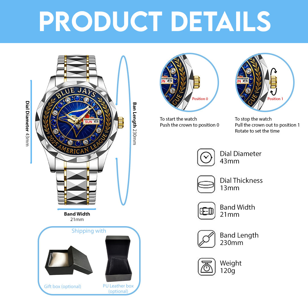 Toronto Blue Jays 2025 American League Champions Alloy Luxury Quartz Watch – TANTN17722