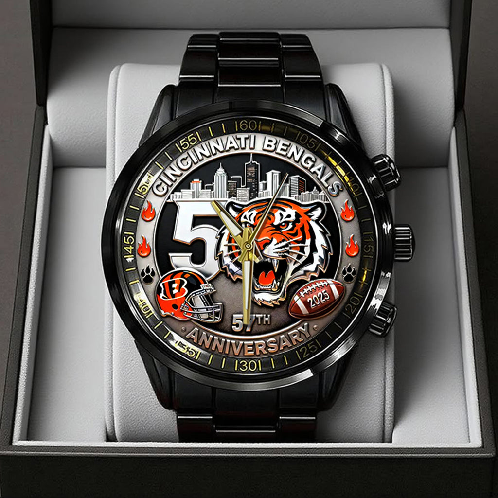 Cincinnati Bengals 57th Anniversary 2025 Black Stainless Steel Watch – TANTN18023
