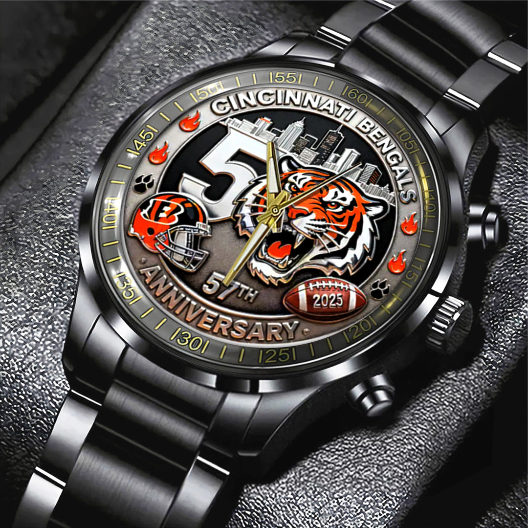 Cincinnati Bengals 57th Anniversary 2025 Black Stainless Steel Watch – TANTN18023