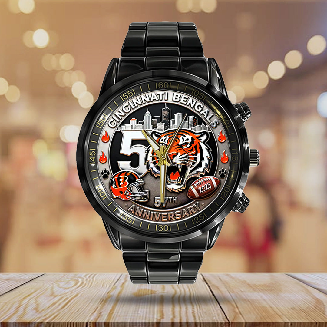 Cincinnati Bengals 57th Anniversary 2025 Black Stainless Steel Watch – TANTN18023