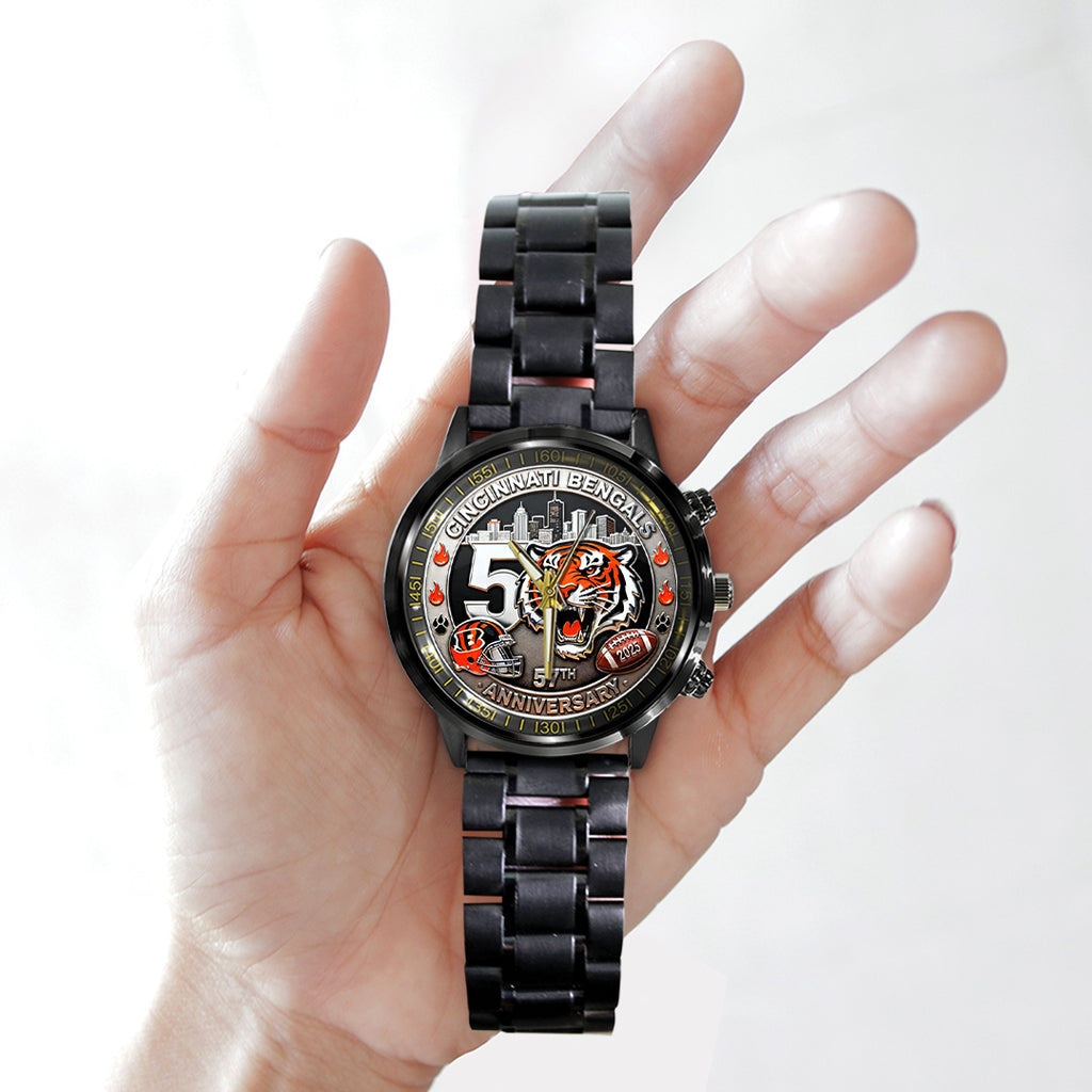 Cincinnati Bengals 57th Anniversary 2025 Black Stainless Steel Watch – TANTN18023