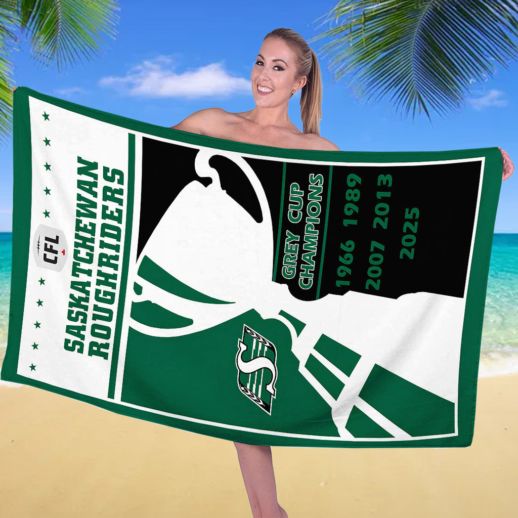 Saskatchewan Roughriders 2025 Grey Cup Champions Rectangle Beach Towel – TANTN18902