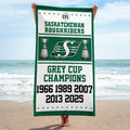 Saskatchewan Roughriders 2025 Grey Cup Champions Rectangle Beach Towel – TANTN18903