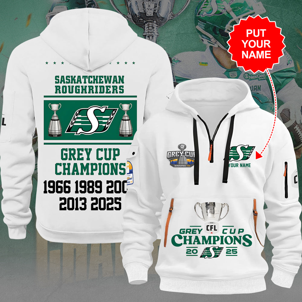 Personalized Saskatchewan Roughriders 2025 Grey Cup Champions 2D Quarter Zip Hoodie – TANTN18911