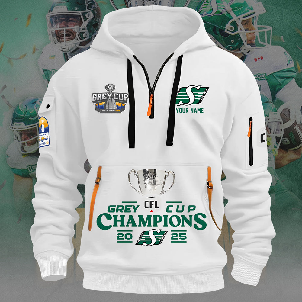 Personalized Saskatchewan Roughriders 2025 Grey Cup Champions 2D Quarter Zip Hoodie – TANTN18911