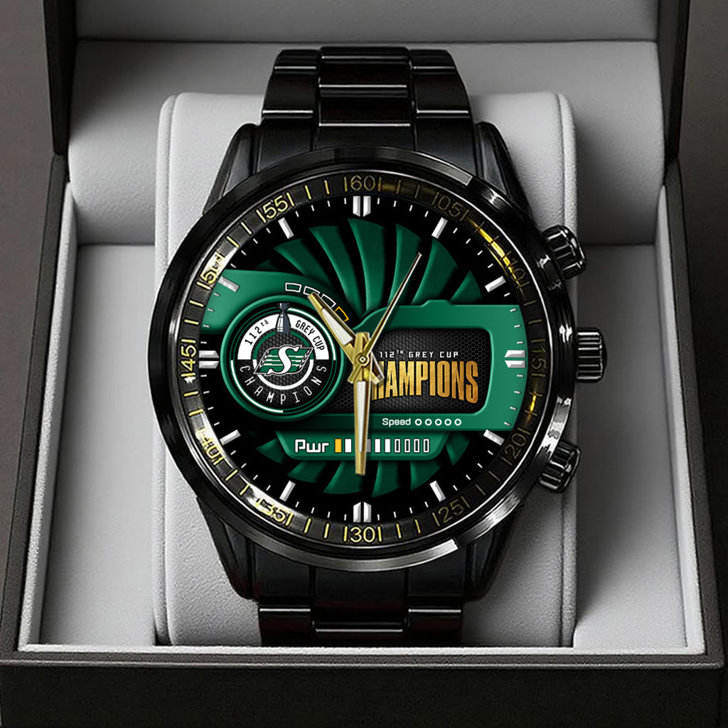 Saskatchewan Roughriders 2025 Grey Cup Champions Black Stainless Steel Watch – TANTN19016