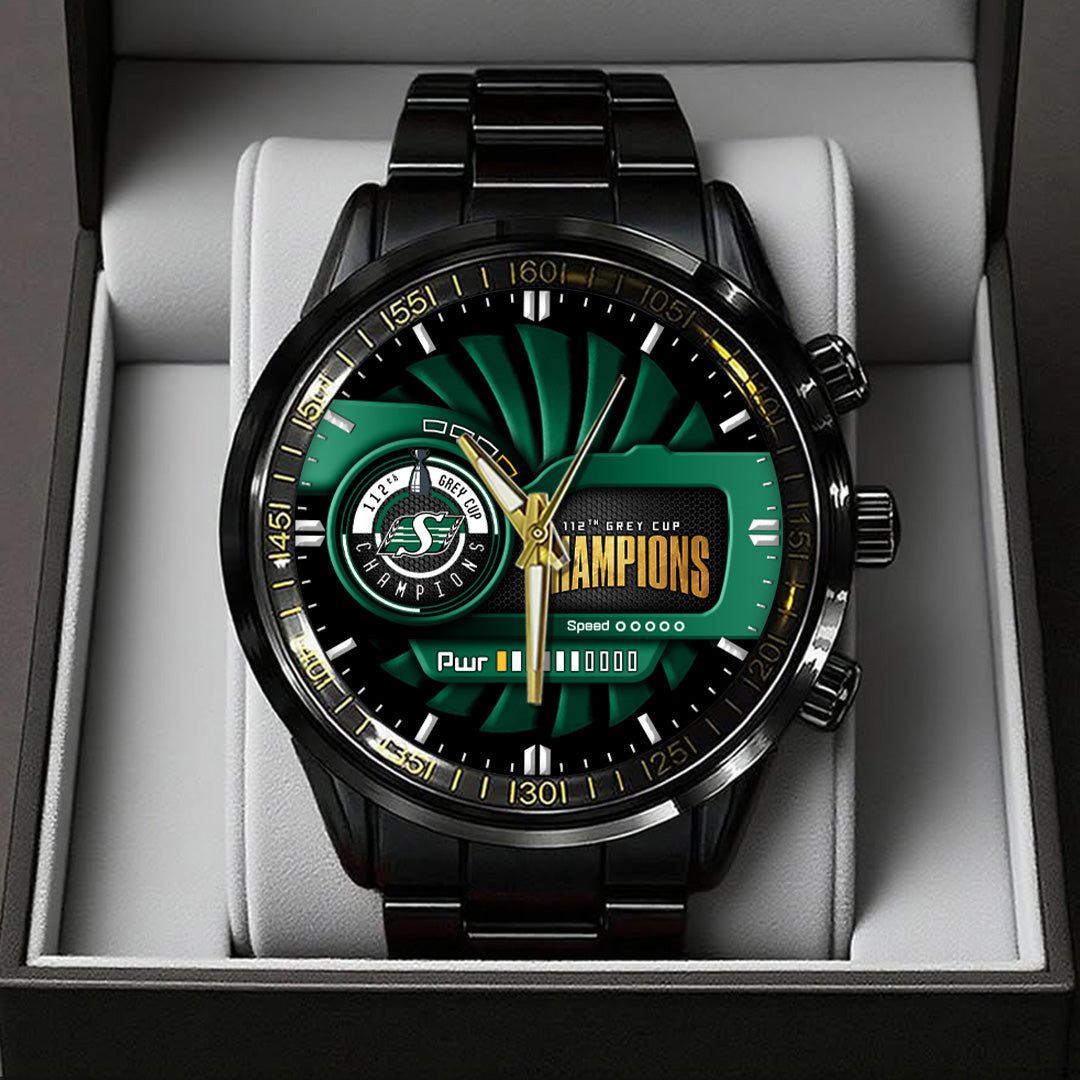 Saskatchewan Roughriders 2025 Grey Cup Champions Black Stainless Steel Watch – TANTN19016