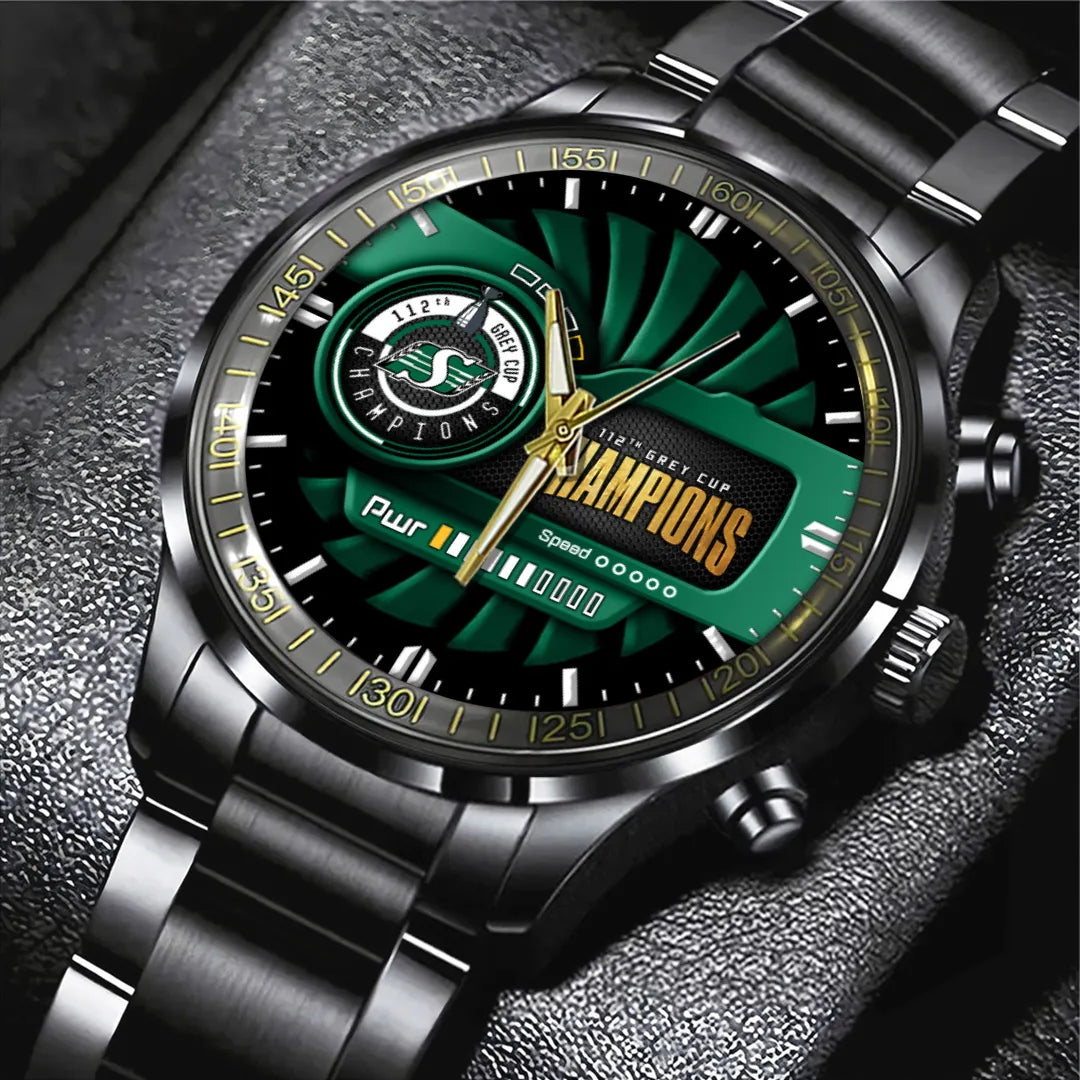 Saskatchewan Roughriders 2025 Grey Cup Champions Black Stainless Steel Watch – TANTN19016