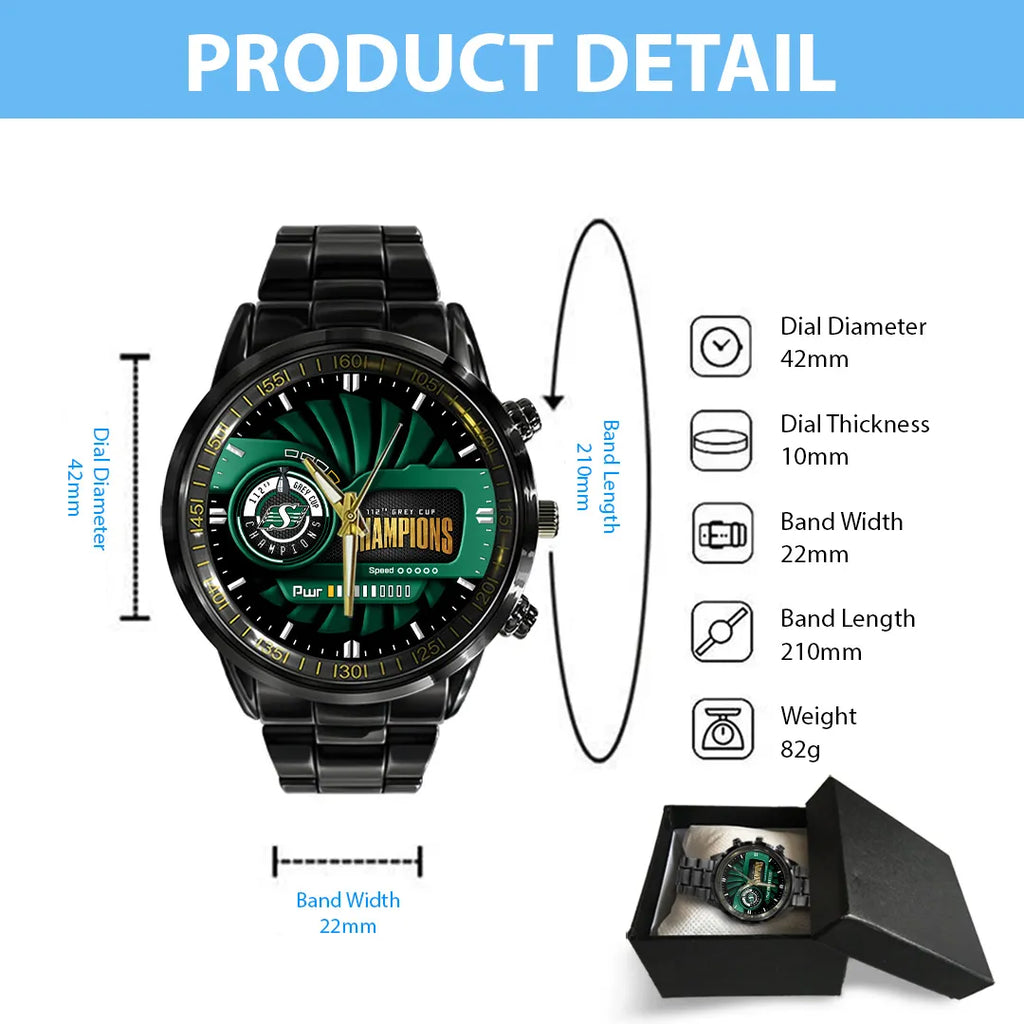 Saskatchewan Roughriders 2025 Grey Cup Champions Black Stainless Steel Watch – TANTN19016