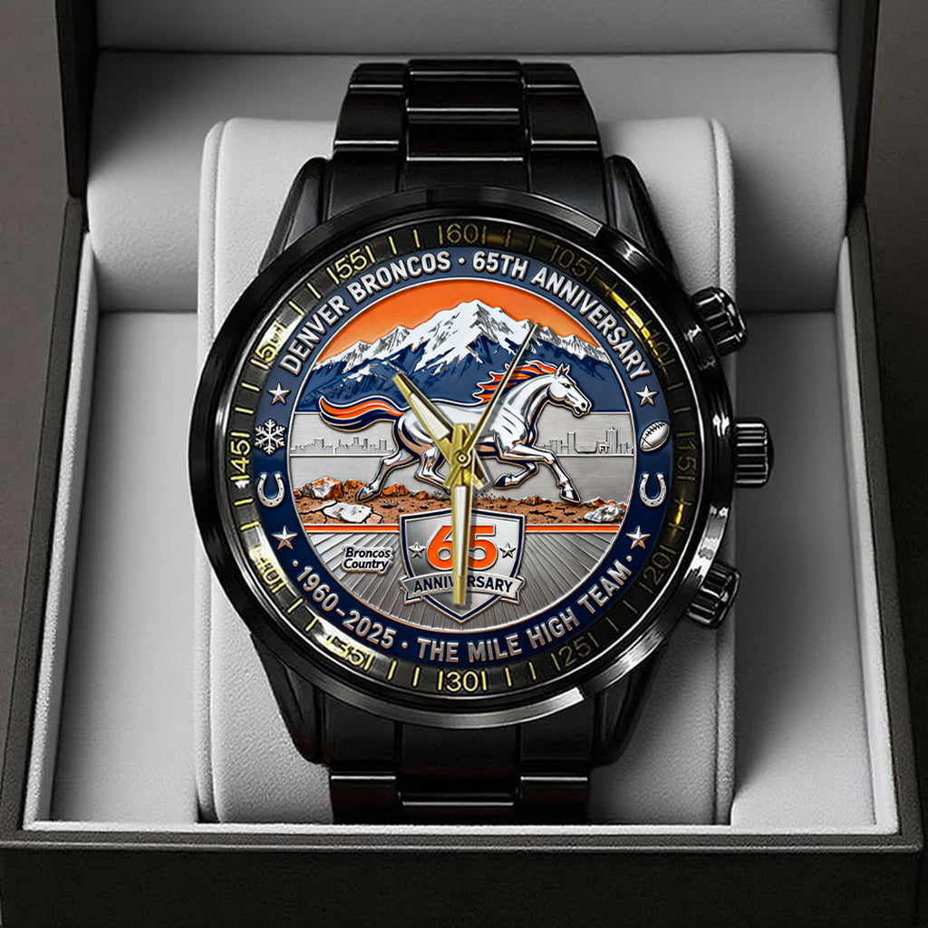 Denver Broncos 65th Anniversary Black Stainless Steel Watch – TANTN19415