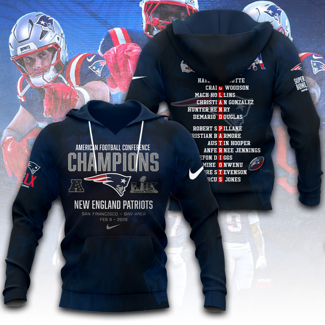 New England Patriots 2025 AFC Champions 3D Apparel – TANTN20626