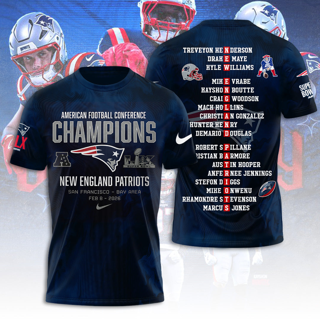 New England Patriots 2025 AFC Champions 3D Apparel – TANTN20626