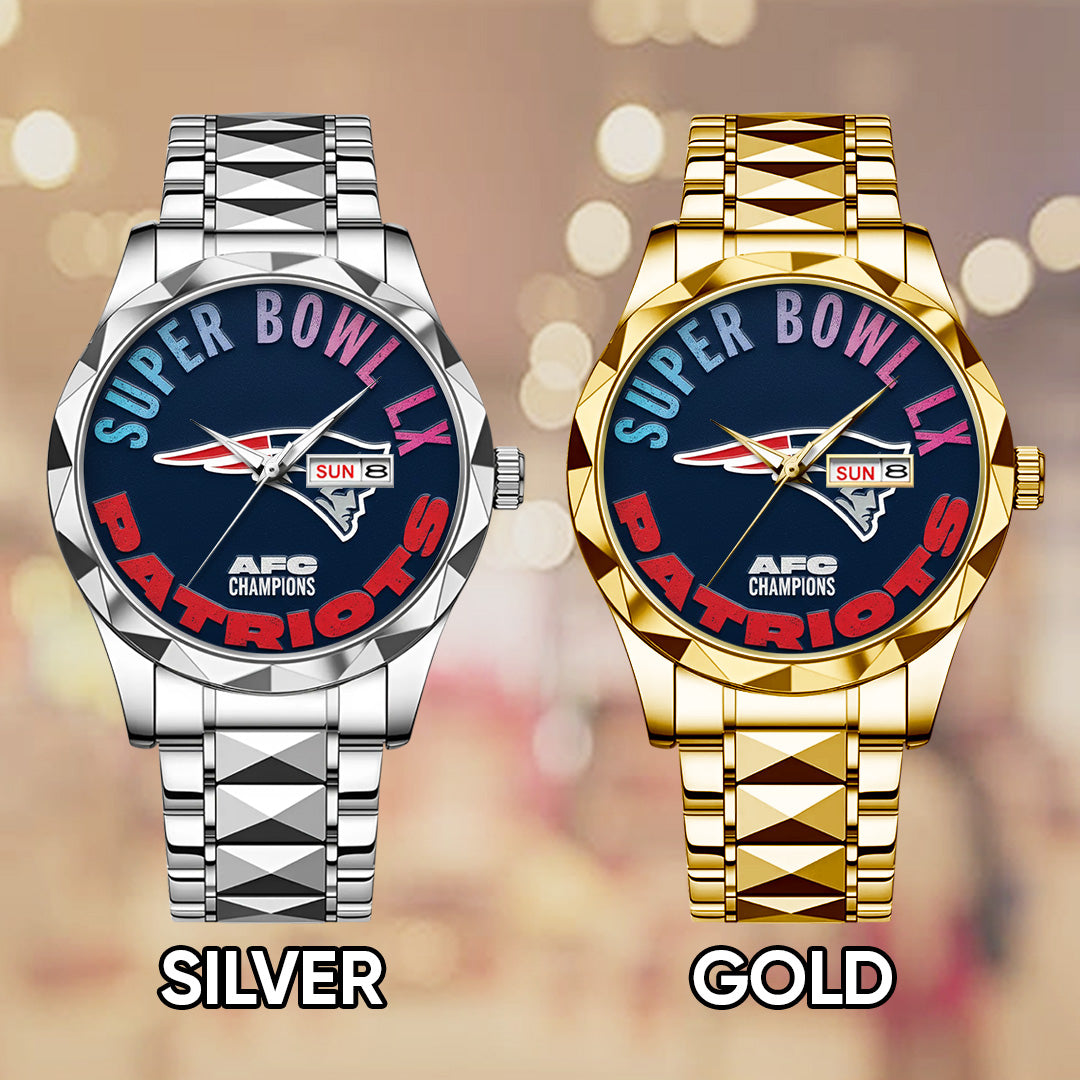New England Patriots 2025 AFC Champions Alloy Luxury Quartz Watch – TANTN20640