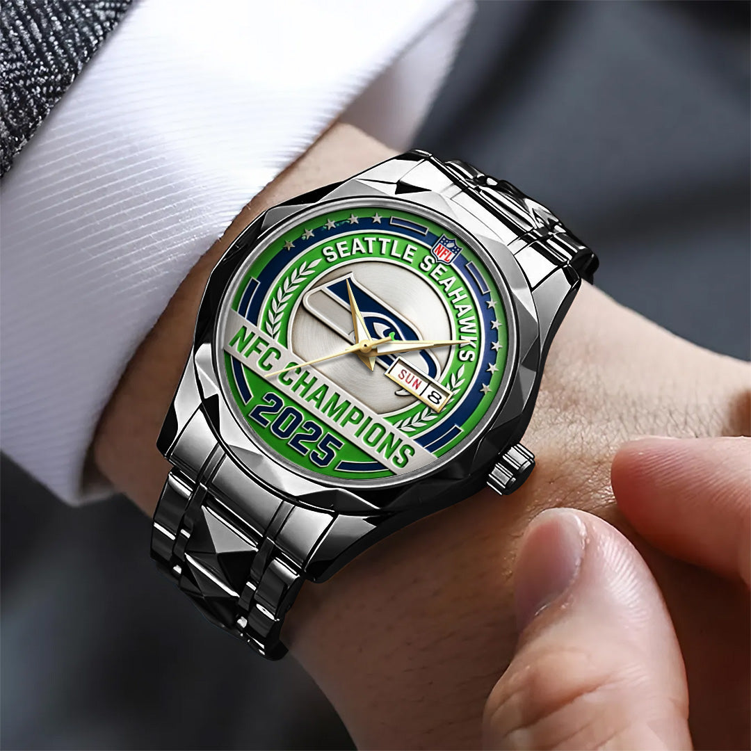 Seattle Seahawks 2025 NFC Champions Alloy Luxury Quartz Watch – TANTN20678