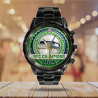 Seattle Seahawks 2025 NFC Champions Black Stainless Steel Watch – TANTN20679