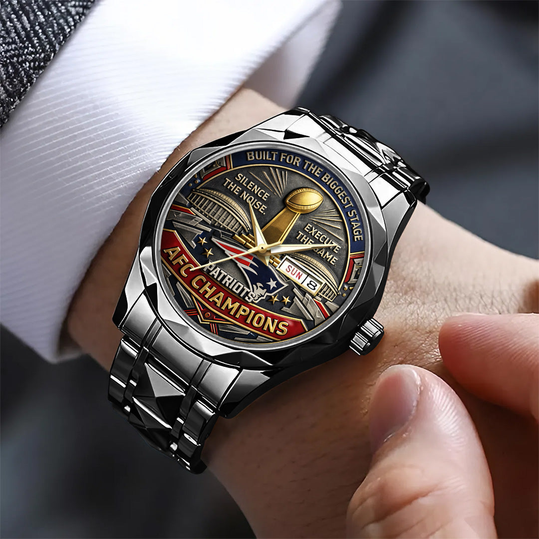 New England Patriots 2025 AFC Champions Alloy Luxury Quartz Watch – TANTN20711