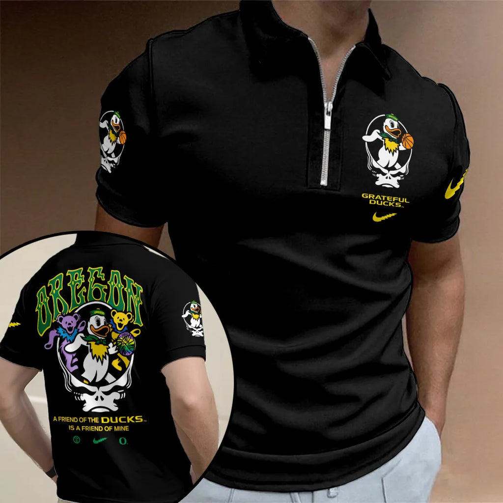 Oregon Ducks Men's Basketball x Grateful Ducks Steal Your Face Zip Polo Shirt – TANTN21295