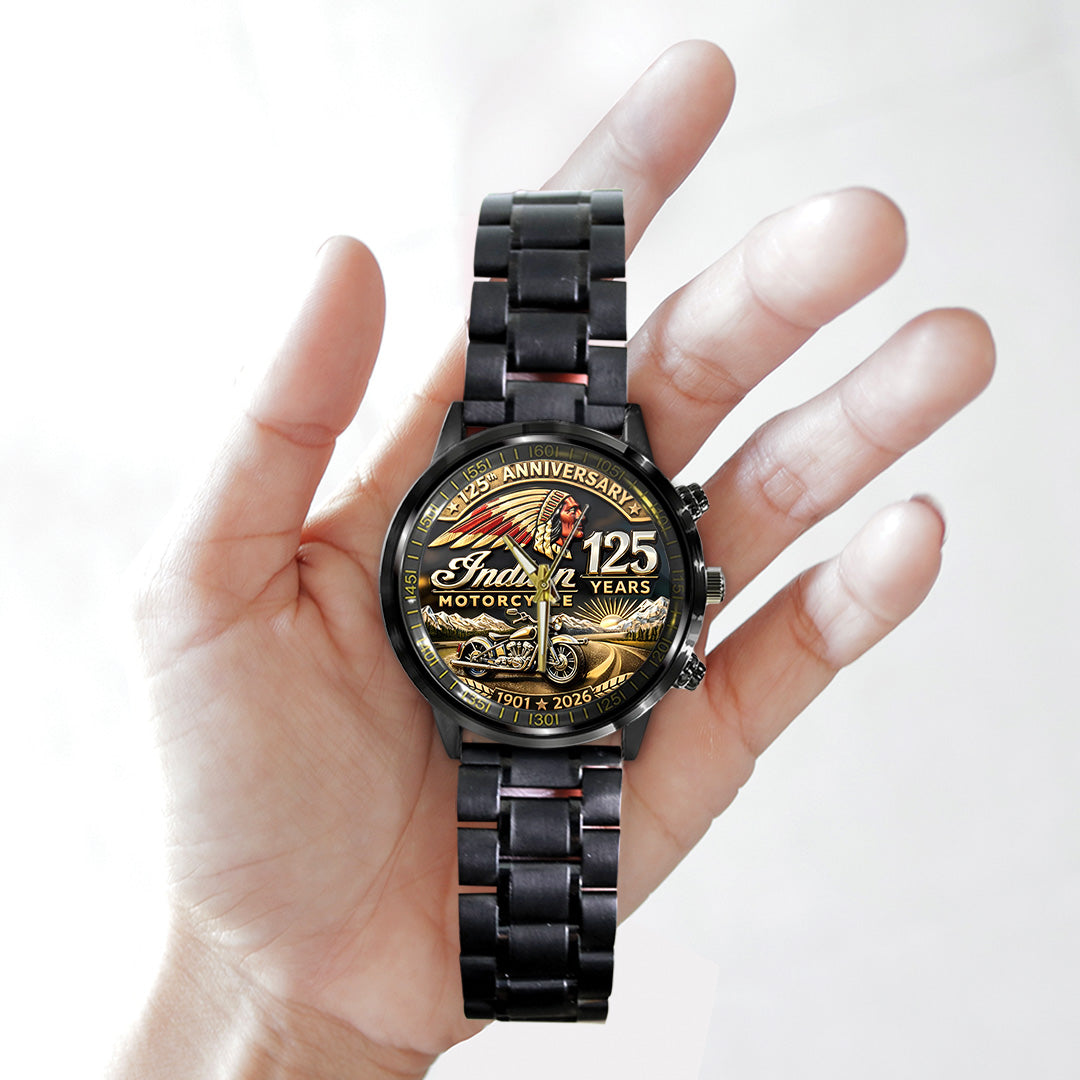 Indian Motorcycle 125th Anniversary Black Stainless Steel Watch – TANTN21654