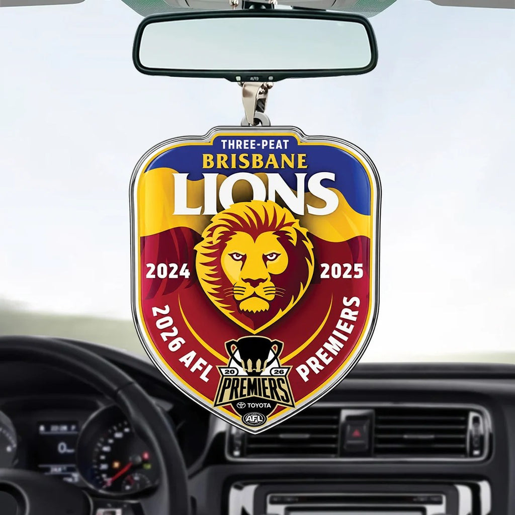 Brisbane Lions Threepeat Premiers Custom shape 2-sided Acrylic Car Ornament – TANTN25705