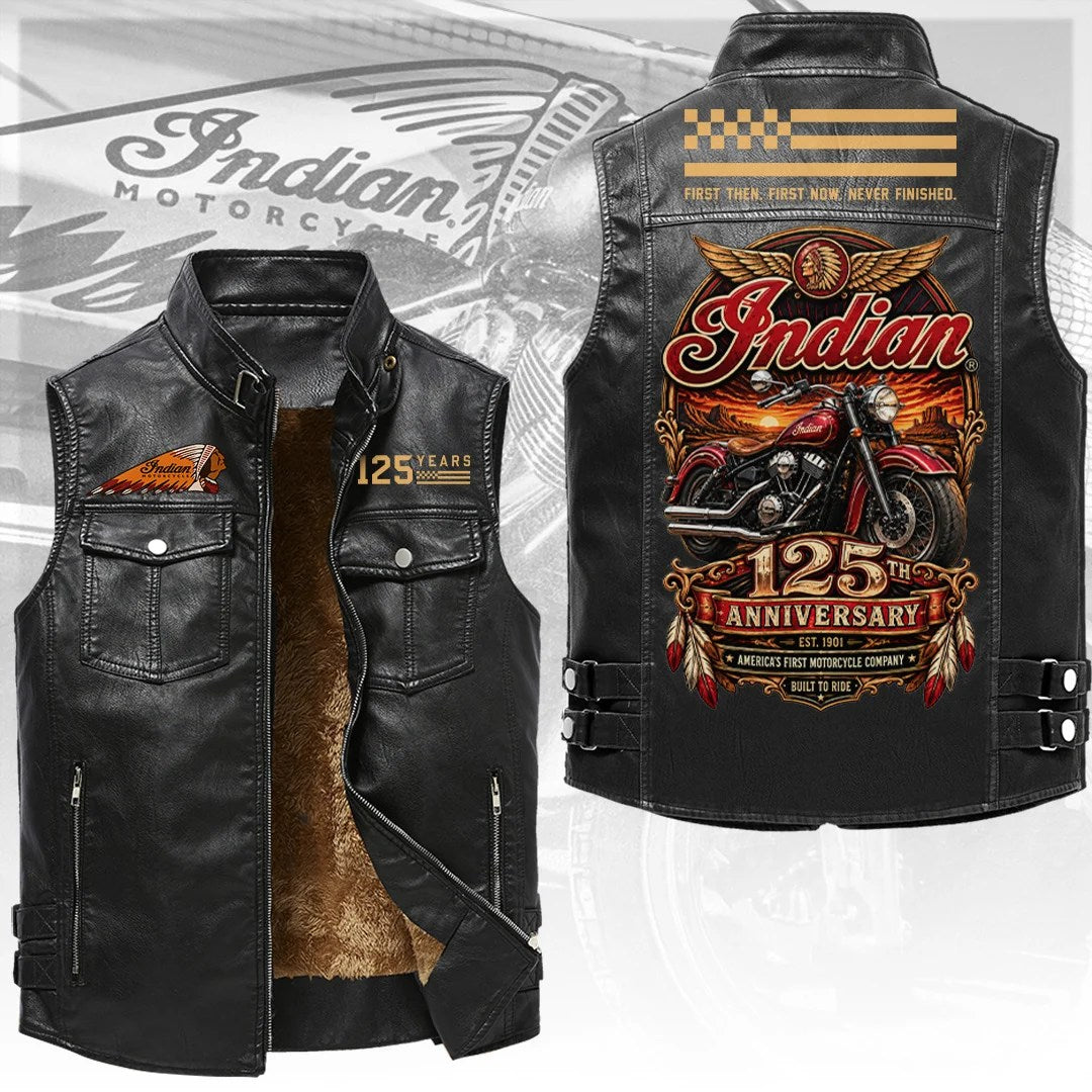 Indian Motorcycle 125th Anniversary 2026 Premium 2D Sleeveless Leather Vest – TANTN26218