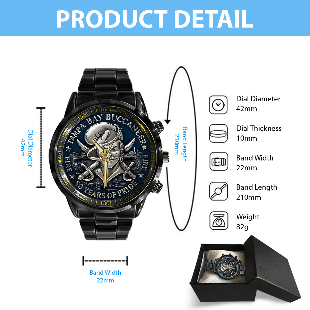 Tampa Bay Buccaneers 50th Anniversary 2025 Black Stainless Steel Watch – TANTN17175