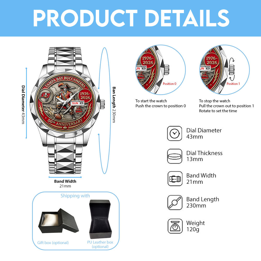 Tampa Bay Buccaneers 50th Anniversary Alloy Luxury Quartz Watch – MAITM14248