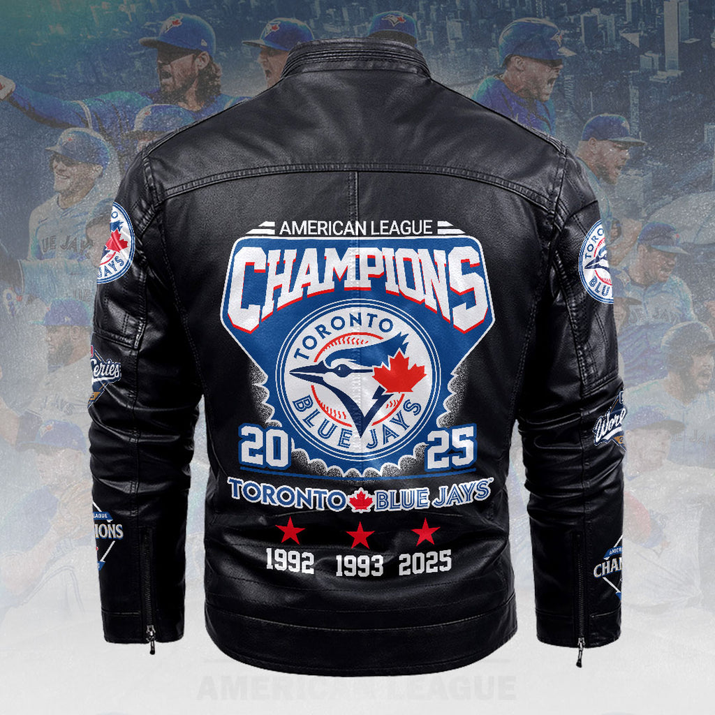 Toronto Blue Jays 2025 American League Champions 2D Leather Yellow Fleece Jacket – HOATT14691