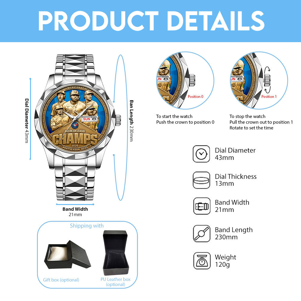 Toronto Blue Jays 2025 American League Champions Alloy Luxury Quartz Watch – MAITM13532