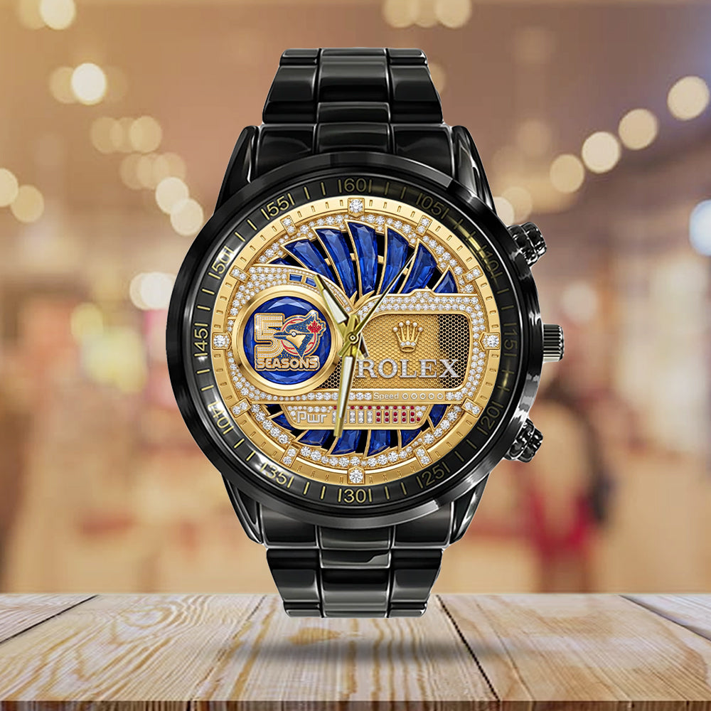 Toronto Blue Jays 50th Anniversary Black Stainless Steel Watch – GNE5944