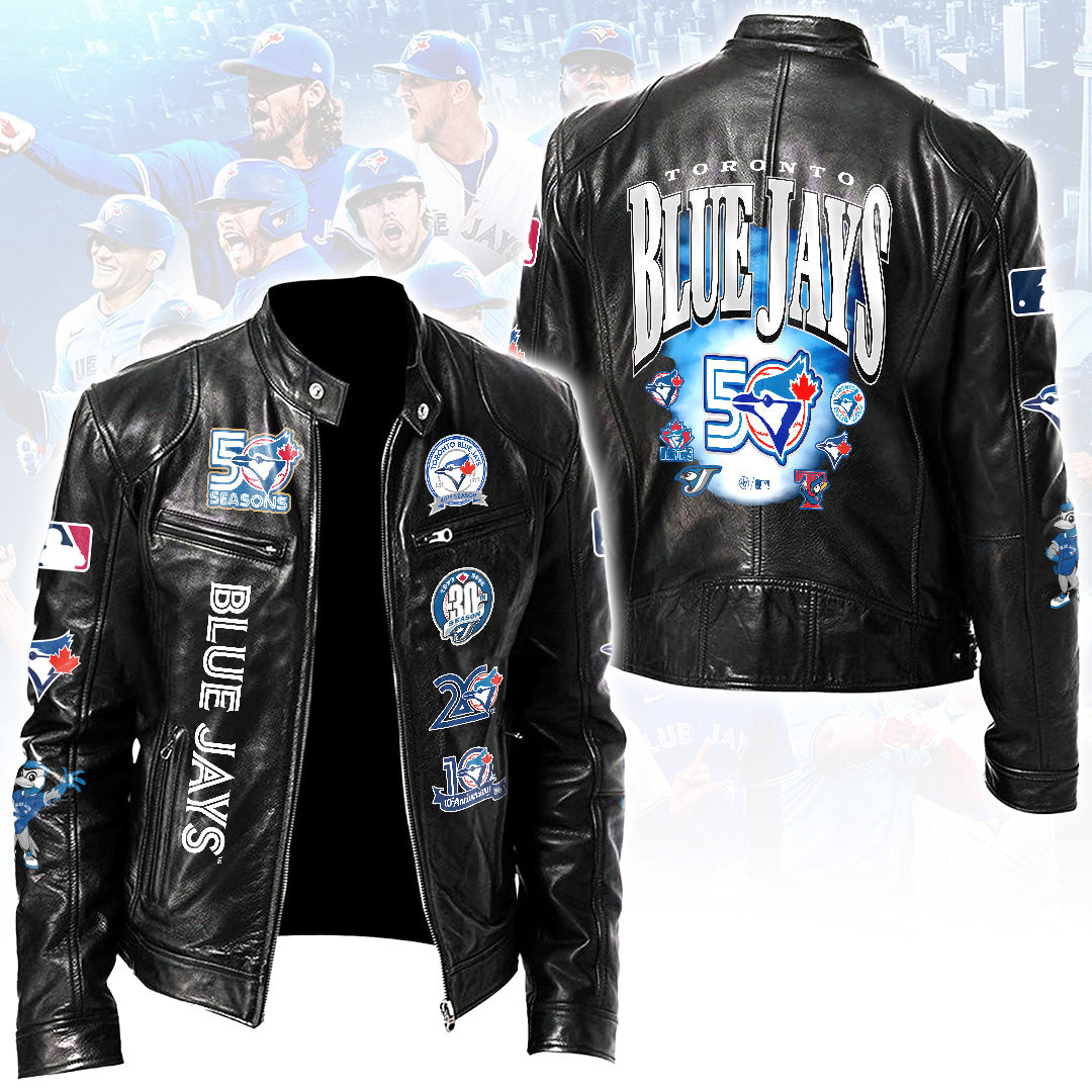 Toronto Blue Jays Motorcycle Leather Jacket – HOATT17888