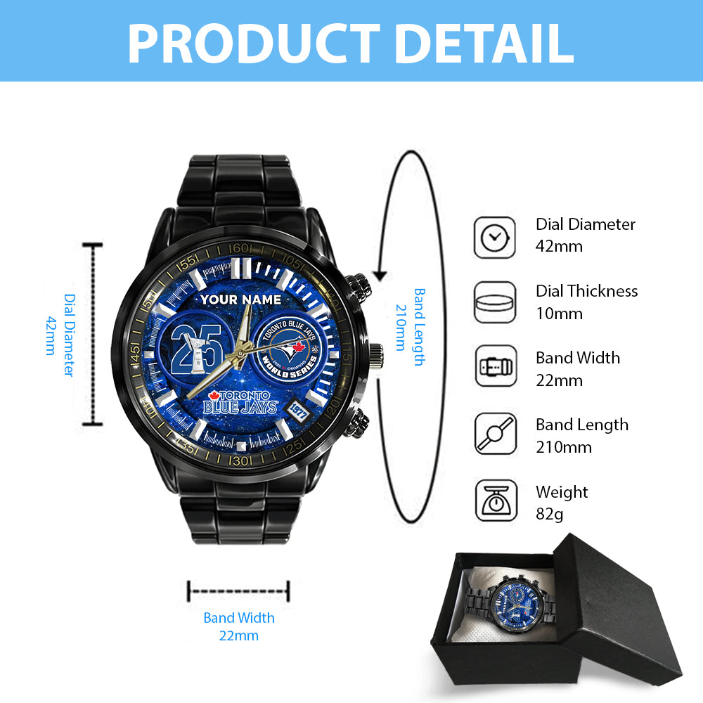 Personalized Toronto Blue Jays Black Stainless Steel Watch – GNENEW766