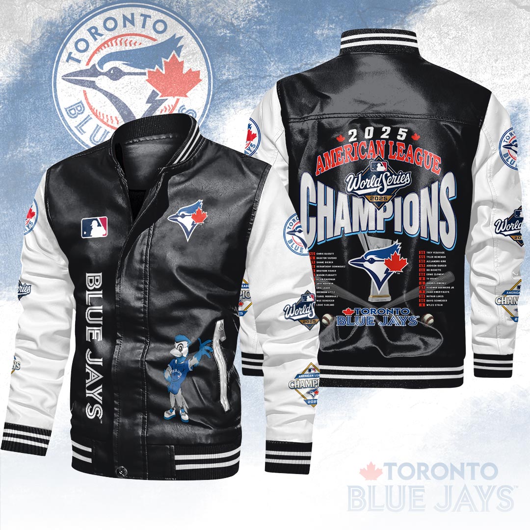 Toronto Blue Jays 2025 American League Champions Leather Bomber Jacket – HOATT14598