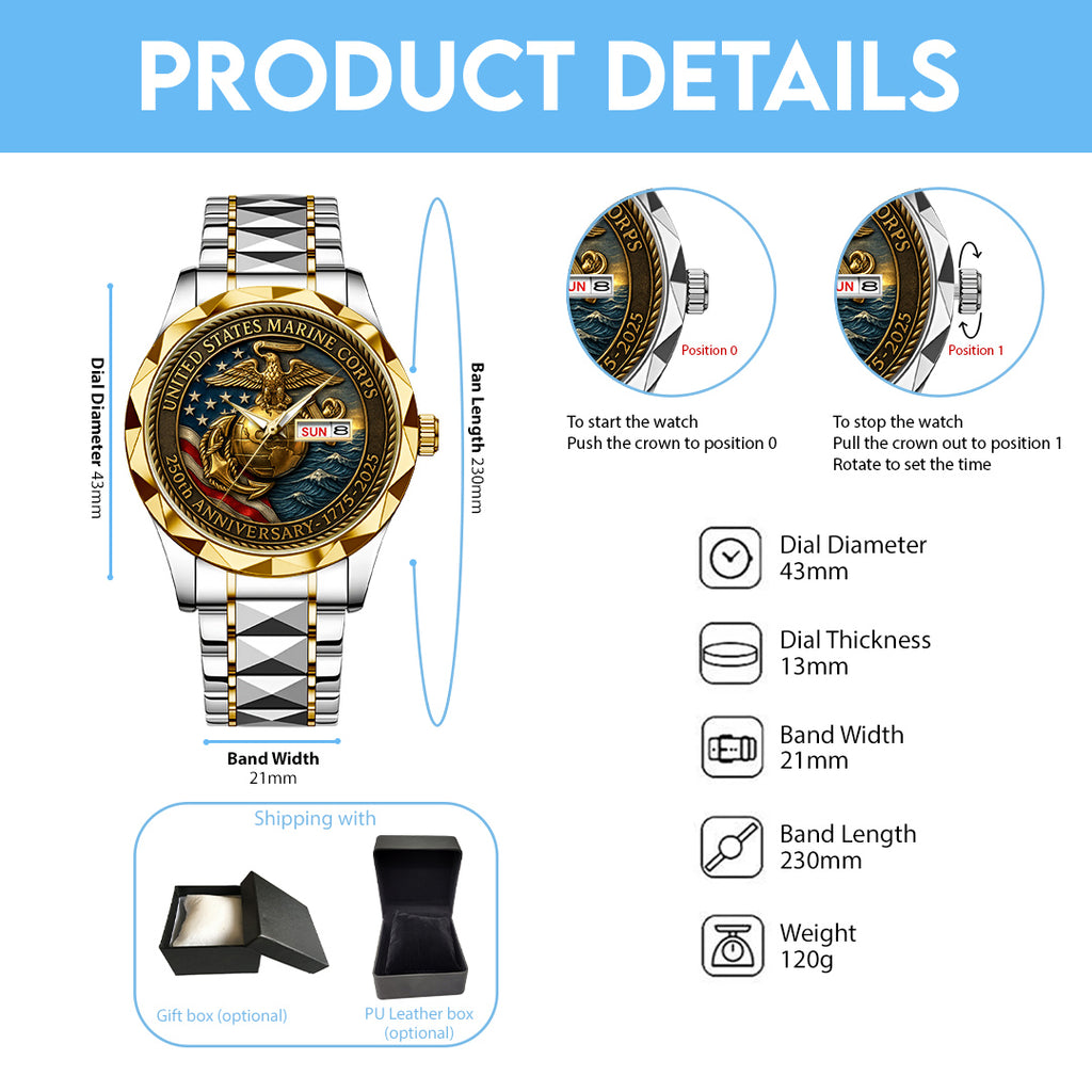 US Marine Corps 250th Anniversary 2025 Alloy Luxury Quartz Watch – TMTHU579