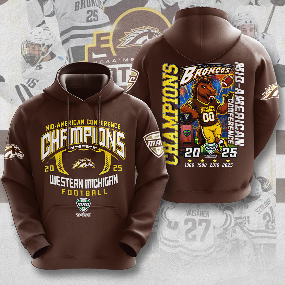Western Michigan Broncos 2025 MAC Football Champions 3D Apparel – MAITM14079