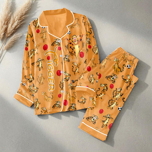 Winnie-the-Pooh x Tigger Satin Pajama Set with Piping – HOATT19984