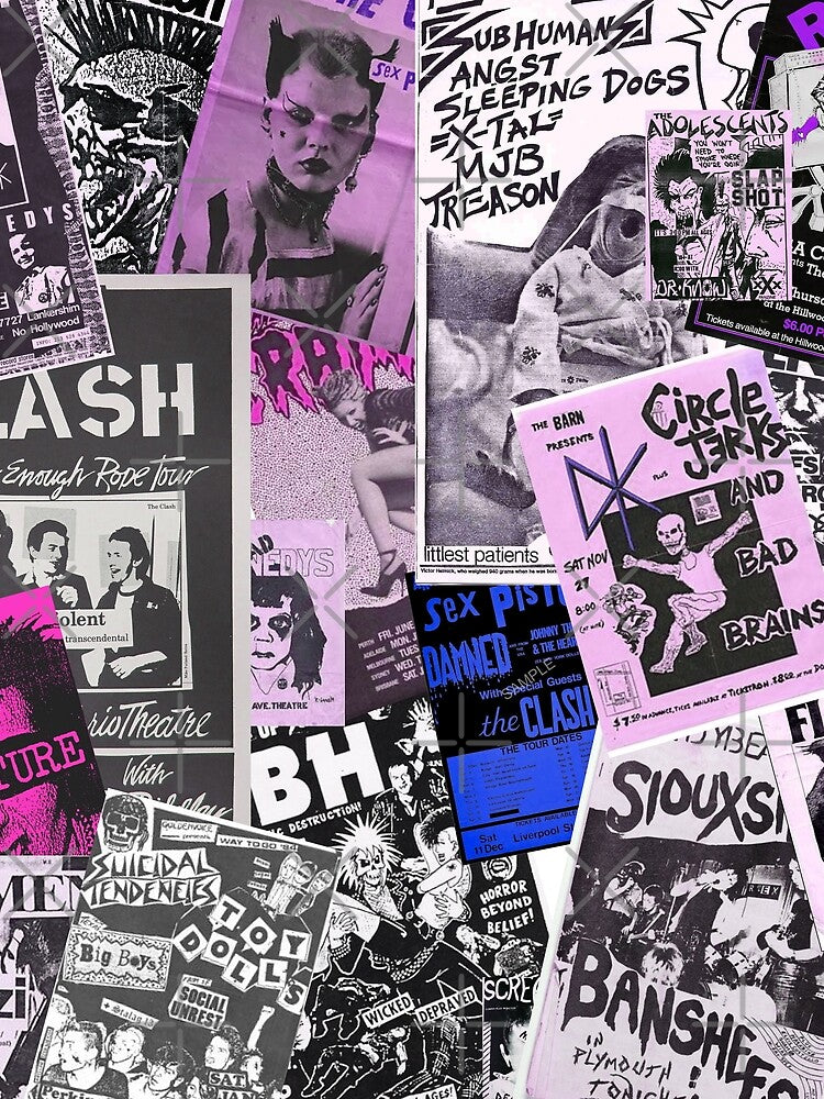 Punk Rock Bands Flyers Collage Aesthetic Punk Colors Shirt