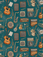 Retro Musical Instruments Collage Shirt