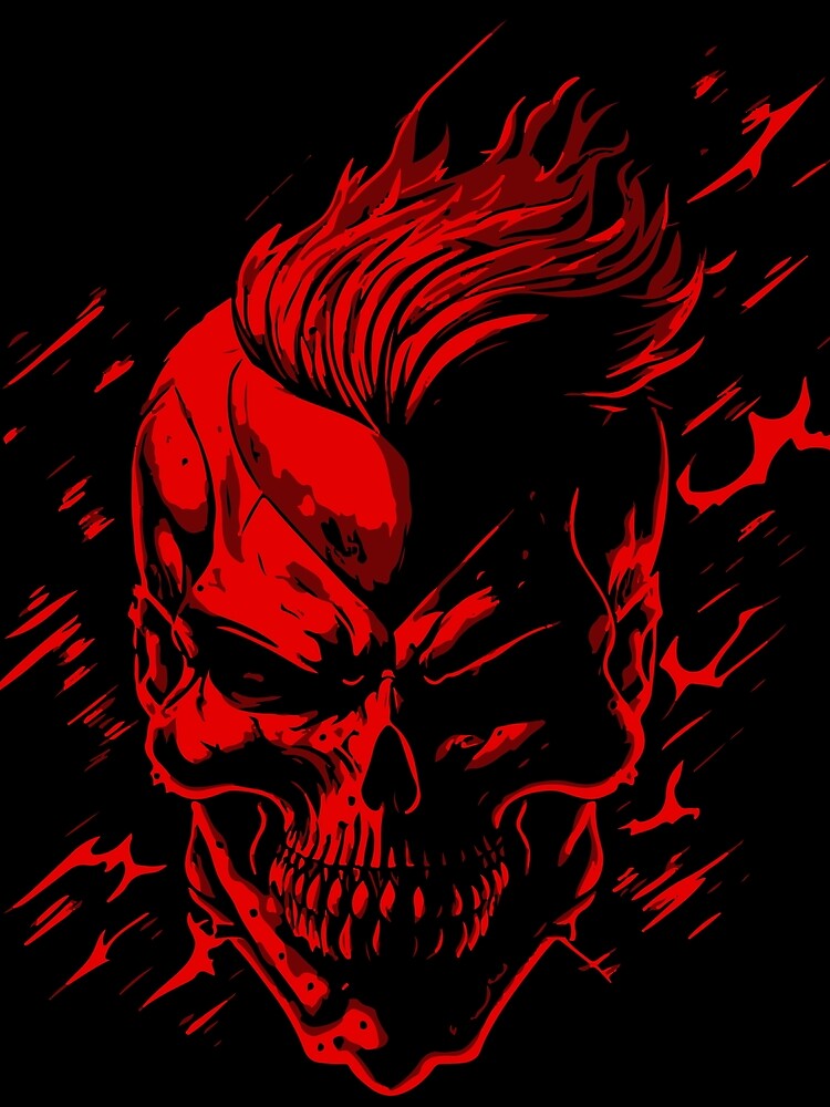 Energetic Red Skull Head With Hair Shirt