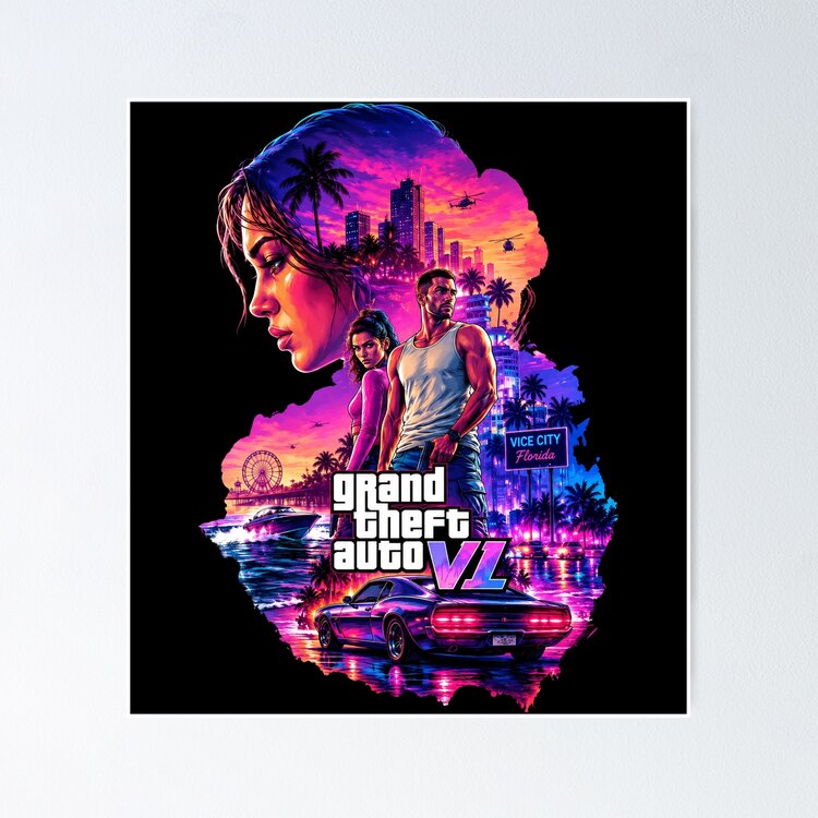 GTA 6 Grand Theft Auto Retro Synthwave Poster