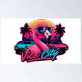 Neon Vice City Gaming Aesthetic Retro Vaporwave Poster