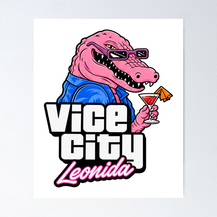 Vice City Leonida Pink Crocodile Cocktail Art Poster