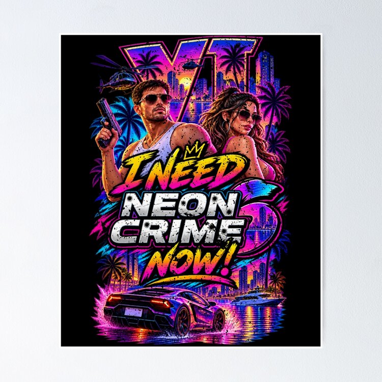 Neon Crime Retro Gaming - Synthwave Vice City Aesthetics Art Oversized Poster