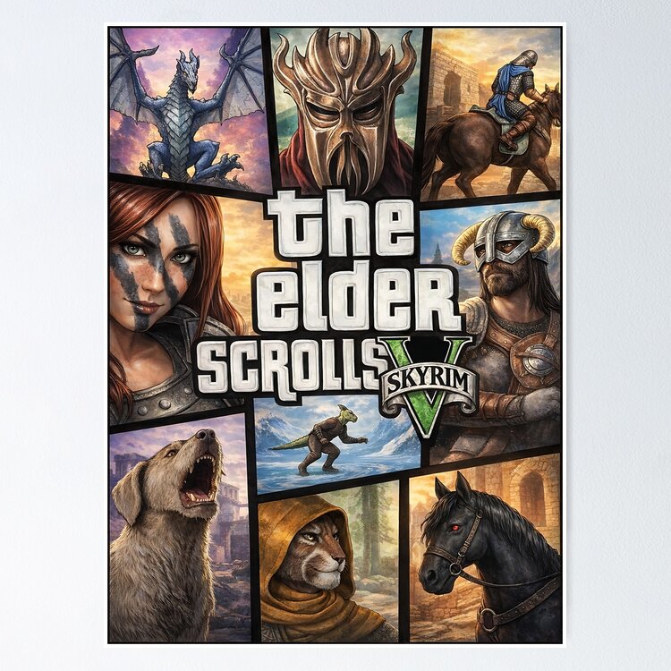 Skyrim Meets Gta Unofficial Fan Artwork Poster