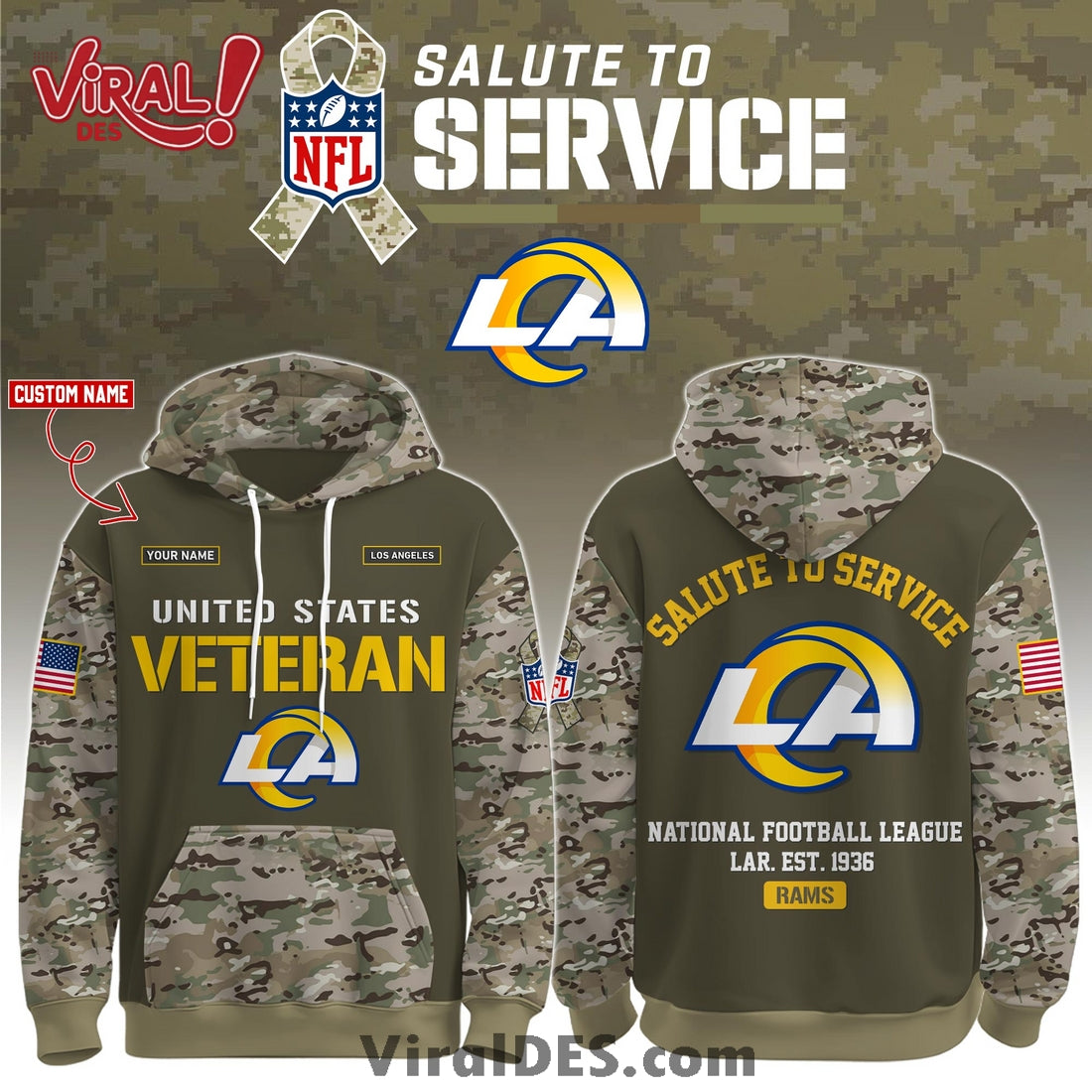 Los Angeles Rams 2025 Salute to Service Hoodie, Long Pants